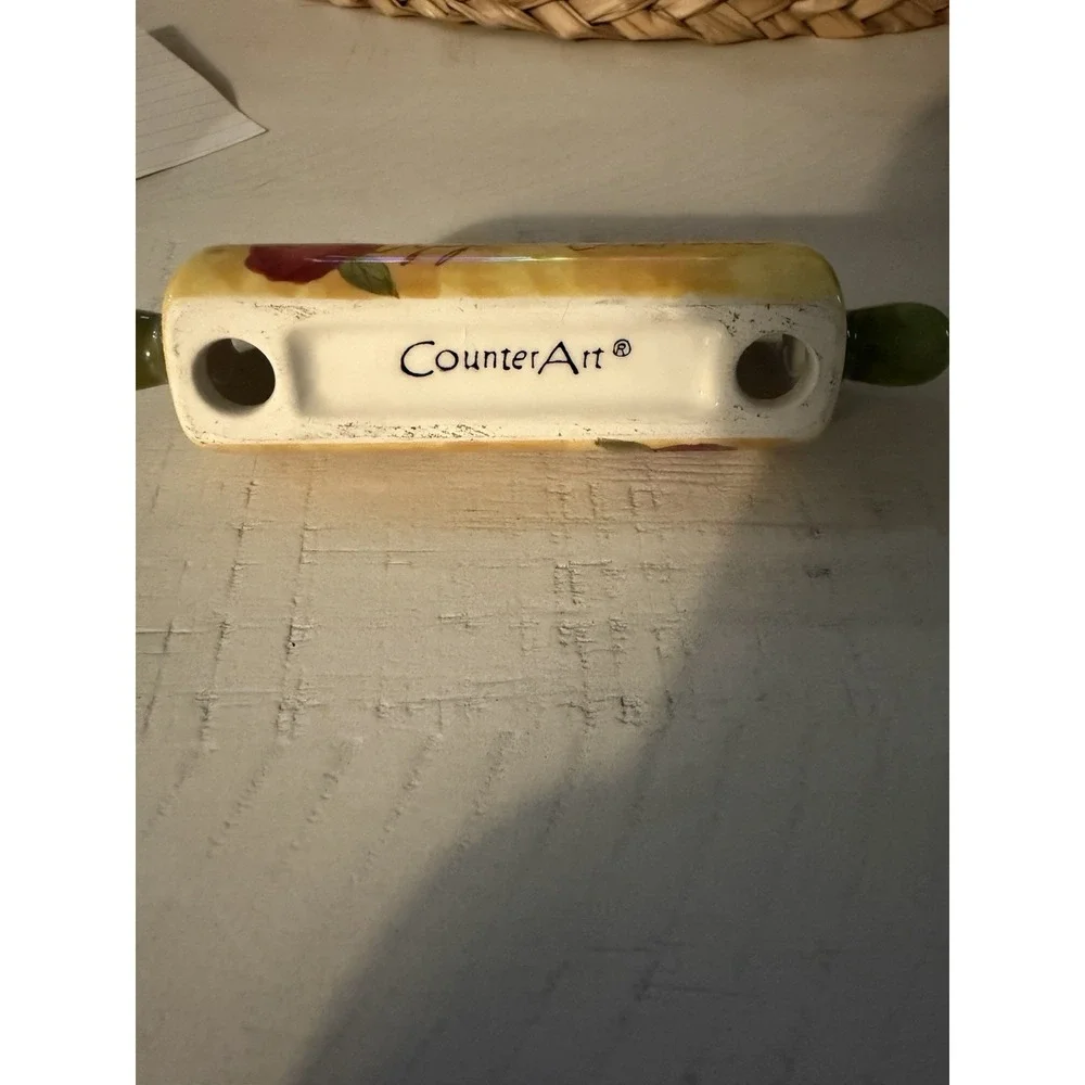 Rolling Pin Recipe Holder By Counter Art Apple Orchard Yellow Red & Green
